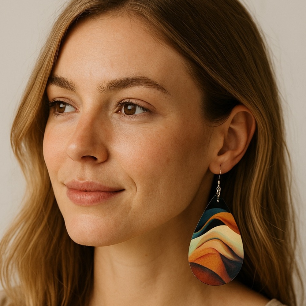 Abstract Teardrop Statement Earrings Boho Art Print Lightweight Drop western